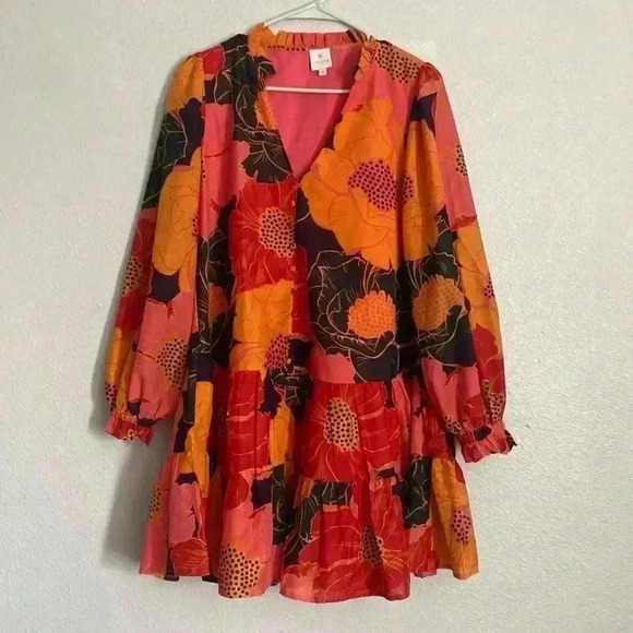 Orange and Black Ruffled Tiered Mini Dress - Picture 1 of 5